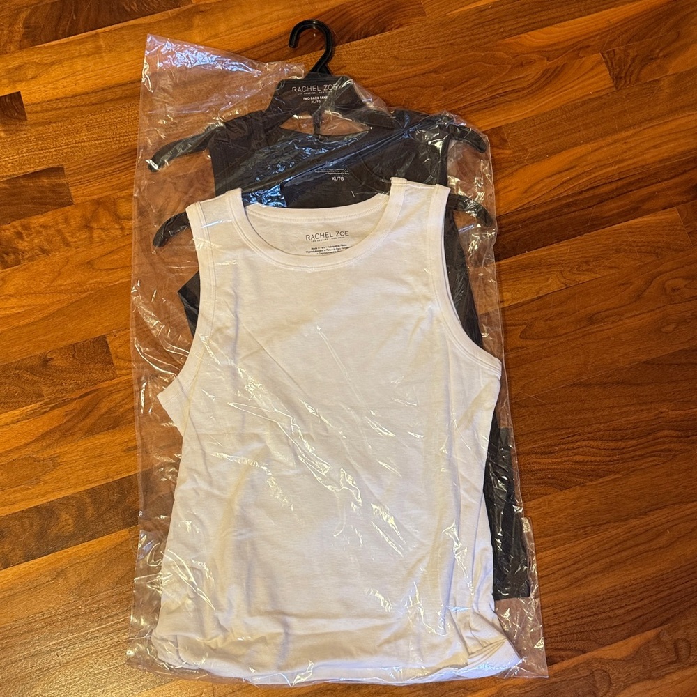 RACHEL ZOE 2pk Pima Cotton Blend Crew Neck Tank Tops